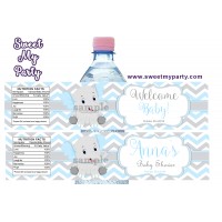 Blue and Grey Elephant Baby Shower water bottle labels,(8ebb)